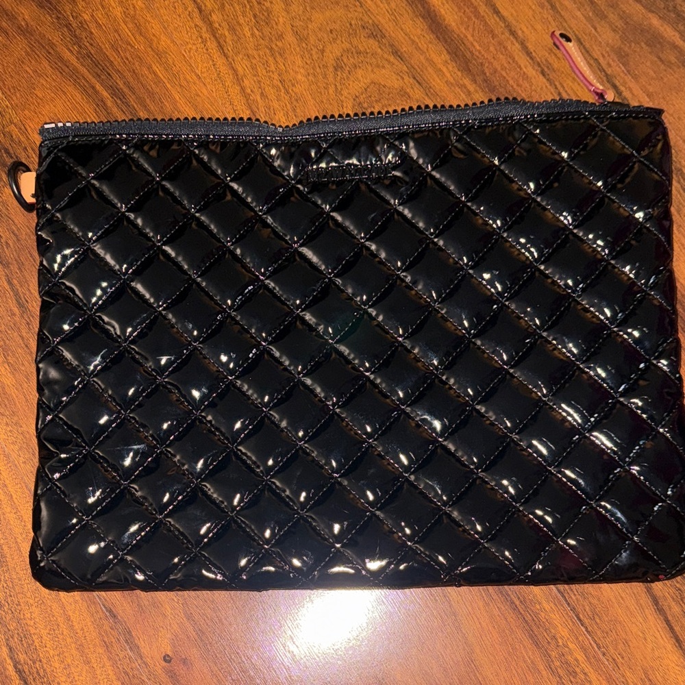 MZ Wallace Black Quilted Patent Zip Pouch